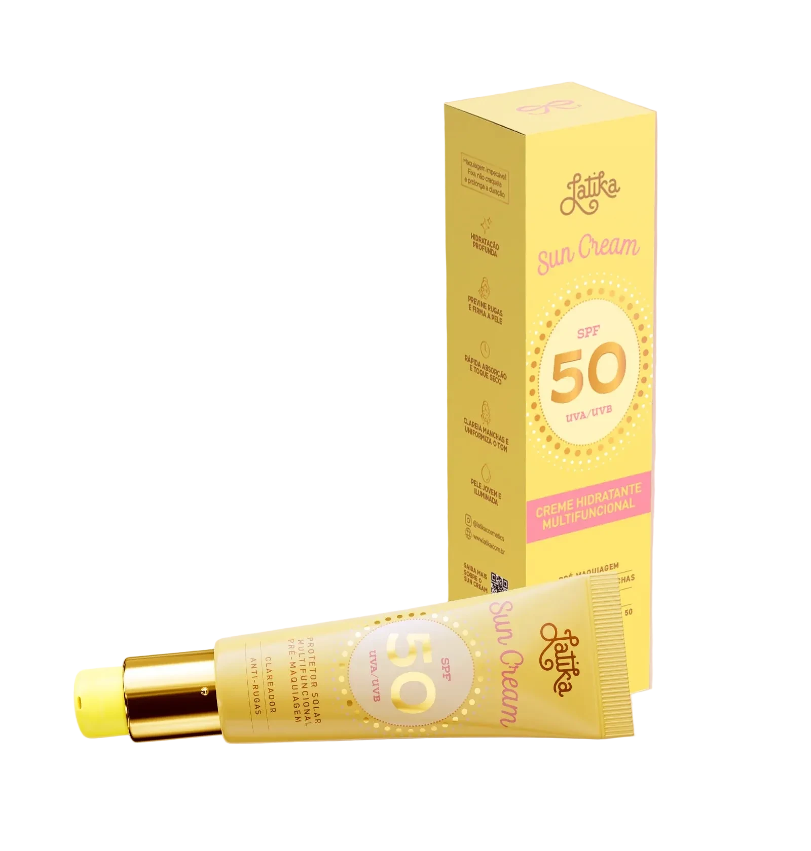 Sun Cream Latika 3 em 1: Protetor Solar, Hidratante e Primer