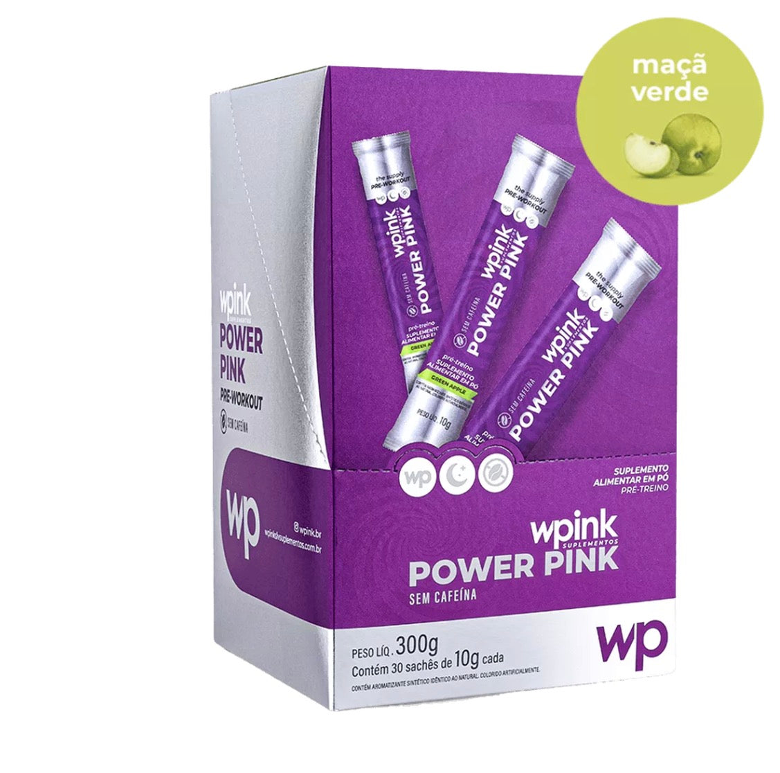 power pink stick sem cafeína de maçã verde - pré-treino - 300g - wp